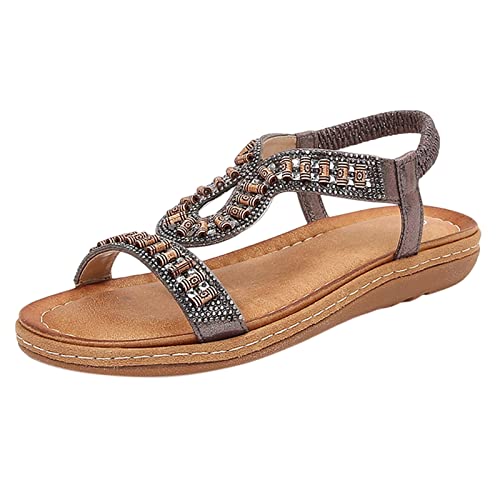 PTLLEND Sommerkind Schuhe Damen Damen Sommer Mode Hohl Strass Runde Zehe Flachboden Böhmische Bequeme Große Strandschuhe Sandalen Business Schuhe Damen 42 von PTLLEND