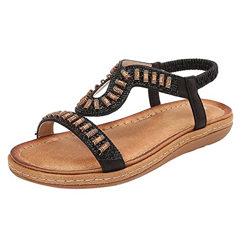 PTLLEND Sommerkind Schuhe Damen Damen Sommer Mode Hohl Strass Runde Zehe Flachboden Böhmische Bequeme Große Strandschuhe Sandalen Business Schuhe Damen 42 von PTLLEND