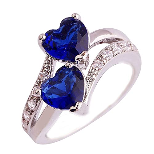 PTLLEND Stempel Ringe Verlobung ewige Ring Damenring Regenbogen Doppelring Brüder Ringe (Royal blue, 10) von PTLLEND