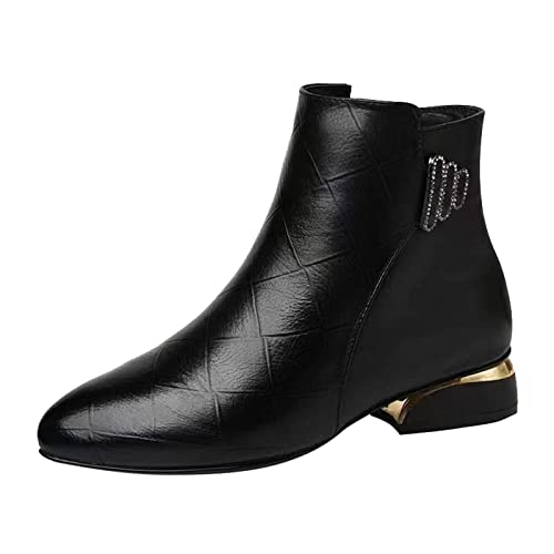 PTLLEND Stiefeletten Damen Wasserdicht für Damen, große Strass-Stiefeletten mit niedrigem Absatz und seitlichem Reißverschluss Schuhe Mädchen 34 (Black, 38) von PTLLEND