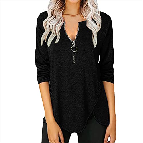 PTLLEND Tshirt Damen V Ausschnitt Mit Aufdruck Damen Langarmshirt Baumwolle Sweatshirt Jacke Oversized Longpullover Damen Lässig Longpullover Damen Für Lässig Pullover Damen Teenager Mädchen Trend S von PTLLEND