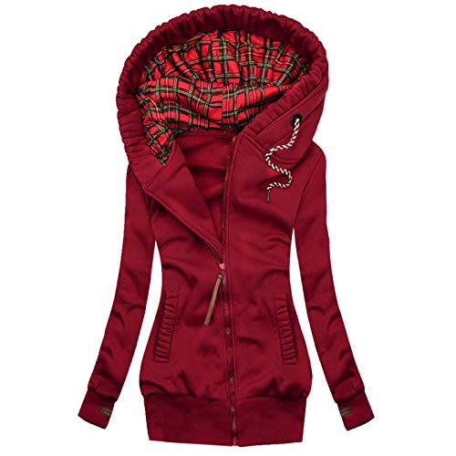 PTLLEND Winterjacke Damen Rot,Strickjacke Mit Knöpfen Damen Frauen Casual Plaid Print Langarm Gestrickte Vorne Offen Mode Lose Elegante Warme Übergroße Strickpullover Pullover Damen Strick von PTLLEND