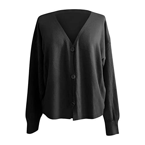 Strickjacke Damen Schlicht Schwarz Jacke Einzelbusige Frauen Strickwaren Women 's Soild Women' s Cardigan Damen Strickjacke Mit Kurz T-Shirt Oversize Damen von PTLLEND