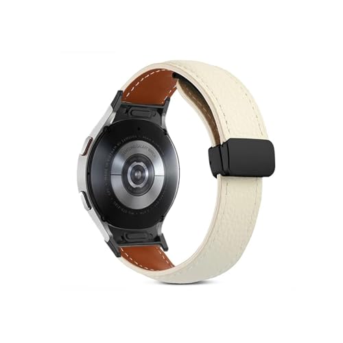 PTLYE Keine Lücken 20 22 mm Lederarmband for Samsuang Galaxy Watch 6 4 Classic 43 47 mm Magnetschnallenarmband for Galaxy Watch 6 5 4 40 44 mm (Color : Beige Black, Size : For Watch 4 5 6 40mm) von PTLYE