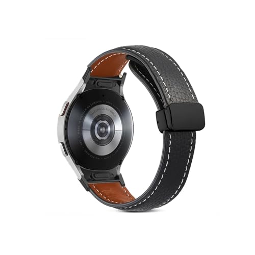 PTLYE Keine Lücken 20 22 mm Lederarmband for Samsuang Galaxy Watch 6 4 Classic 43 47 mm Magnetschnallenarmband for Galaxy Watch 6 5 4 40 44 mm (Color : Black Black, Size : For Watch 4 Classic 42mm) von PTLYE