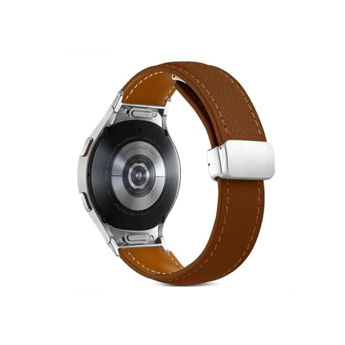PTLYE Keine Lücken 20 22 mm Lederarmband for Samsuang Galaxy Watch 6 4 Classic 43 47 mm Magnetschnallenarmband for Galaxy Watch 6 5 4 40 44 mm (Color : Brown Silver, Size : For Watch 4 Classic 42mm) von PTLYE