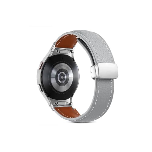 PTLYE Keine Lücken 20 22 mm Lederarmband for Samsuang Galaxy Watch 6 4 Classic 43 47 mm Magnetschnallenarmband for Galaxy Watch 6 5 4 40 44 mm (Color : Gray Silver, Size : For Watch 4 5 6 40mm) von PTLYE