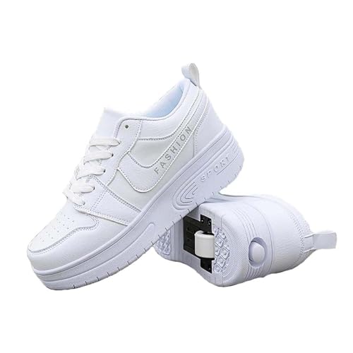 PTLYE Schuhe mit Rädern für Jungen und Mädchen, Outdoor Freizeit Schuhe mit Rädern, Druckknopf verstellbare Skateboard-Schuhe mit 2 Rädern-B||37 EU von PTLYE