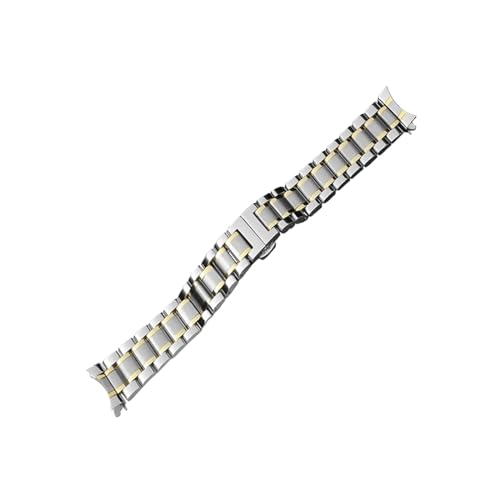 PTLYE Uhrenarmband 12 14 15 16 17 18 19 20 21 mm 22 mm 23 mm 24 mm Edelstahl-Uhrenarmband mit gebogenem Ende und Schmetterlingsschnalle (Color : Silver Gold, Size : 20mm) von PTLYE