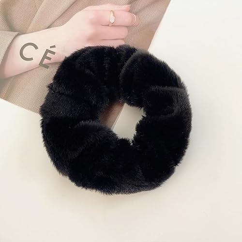 12 Stück Scrunchies Haargummis Flauschige Elastische Plüsch Haargummis Haarbänder Haarschmuck Kunstfell Pelzig Haarband Pferdeschwanz Haargummis Haarzubehör für Damen Frauen Mädchen -Schwarz von PTNKUIIY