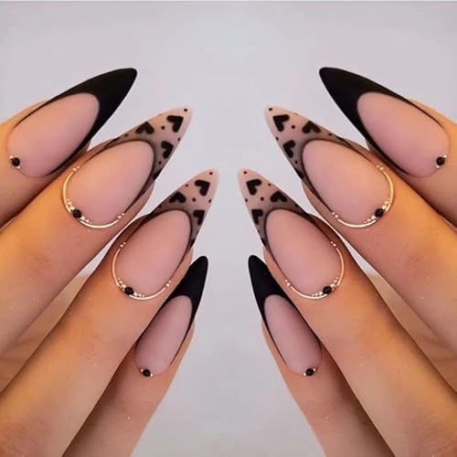 24 Stück Press on Nails kurz,French Künstliche Nägel Press on Nails Ballerina Fake Nails Fingernägel Acryl Nägel Zum Aufkleben Ballerina Acryl Full Cover Kunstnägel für Frauen Mädchen,Schwarz Liebe von PTNKUIIY