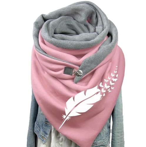 Damen Dreieckschal,Winter Warm Schal mit Knopf Vintage Elegant Lässige Winterschal Deckenschal Halstuch Scarf Weicher Wickel Großer Poncho Cape Herbstschal Dreieckstuch Lange Stola,Feder von PTNKUIIY