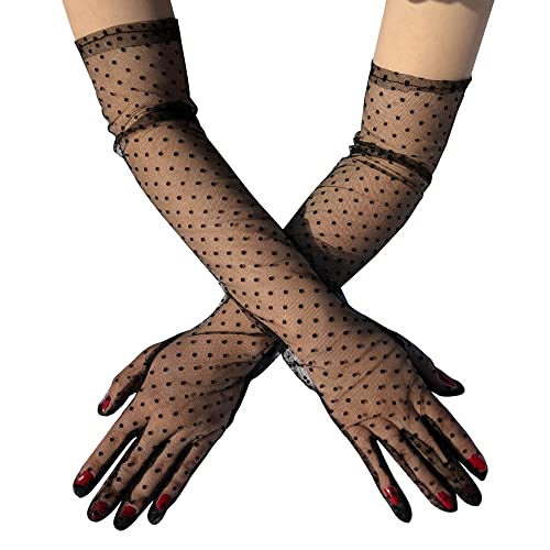 Damen Lange Tüll Handschuhe,Halloween Handschuhe Stulpen Elegante Fishnet Netzhandschuhe Sonnenschutz Handschuhe Ellenbogen Lange Opern Party Handschuhe Dinner Party 1980er Wear Partykleidung,Schwarz von PTNKUIIY