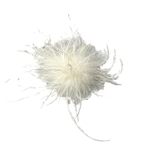 Federbrosche für Damen,Flauschige Straußenfeder Brosche Haarclip Braut Hochzeit Kopfschmuck Brosche Pin Haar Accessoire Fascinator Kopfbedeckung für Mädchen Frauen Geburtstag Hochzeit Party Strand von PTNKUIIY