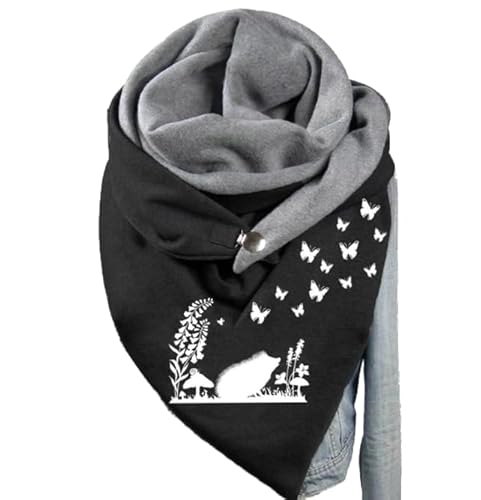 PTNKUIIY Damen Dreieckschal,Winter Warm Schal mit Knopf Vintage Elegant Lässige Winterschal Deckenschal Halstuch Scarf Weicher Wickel Großer Poncho Cape Herbstschal Dreieckstuch Lange Stola,Baum von PTNKUIIY