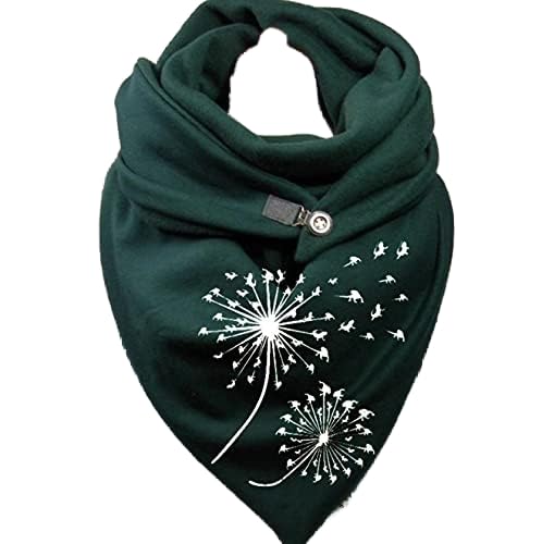 PTNKUIIY Damen Dreieckschal,Winter Warm Schal mit Knopf Vintage Elegant Lässige Winterschal Deckenschal Halstuch Scarf Weicher Wickel Großer Poncho Cape Herbstschal Dreieckstuch Lange Stola,Grün von PTNKUIIY