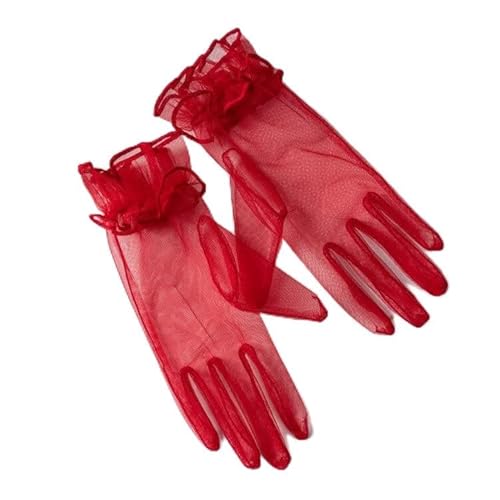 PTNKUIIY Hochzeit Braut Handschuhe,Tüll Kurze Vintage Abendhandschuhe Opern Party Handschuhe Sommer Sonnenschutz Transparent Netzstoff Mesh Handschuhe Damen Fasching Kostüm Accessoires,Rot von PTNKUIIY