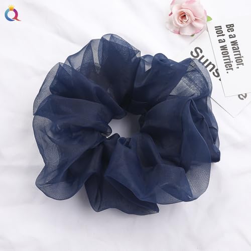 PTNKUIIY Scrunchies Haargummi Damen, 5 Stück Übergroße Haargummis Elastische Haarbänder Vintage Pferdeschwanz Halter Scrunchies für Lange Feine Oder Dicke Lockige Haare Mädchen -Navy blau von PTNKUIIY