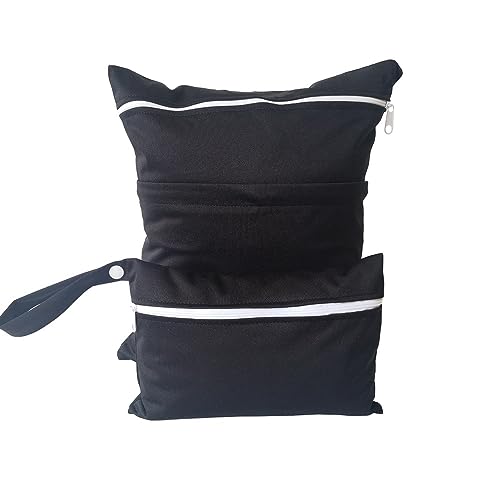 PTNKUIIY Stoffwindeln Nasstaschen,2Pcs Wickeltasche Wetbag mit Reißverschluss windeltasche wetbag Baby Nasse und Trocken Wickeltasche Stoffwindeln Waschbar Organizer Beutel für Babys Windeln -Schwarz von PTNKUIIY