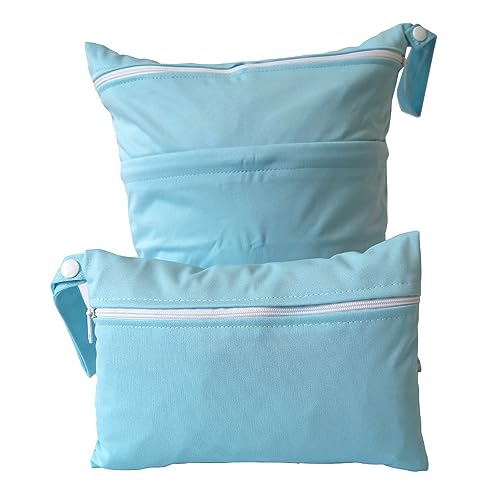 PTNKUIIY Stoffwindeln Nasstaschen,2Pcs Wickeltasche Wetbag mit Reißverschluss windeltasche wetbag Baby Nasse und Trocken Wickeltasche Stoffwindeln Waschbar Organizer Beutel für Babys Windeln -Blau von PTNKUIIY