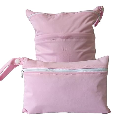 PTNKUIIY Stoffwindeln Nasstaschen,2Pcs Wickeltasche Wetbag mit Reißverschluss windeltasche wetbag Baby Nasse und Trocken Wickeltasche Stoffwindeln Waschbar Organizer Beutel für Babys Windeln -Rosa von PTNKUIIY