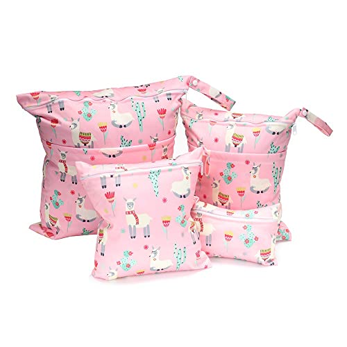 PTNKUIIY Stoffwindeln Nasstaschen,4Pcs Wickeltasche Wetbag mit Reißverschluss windeltasche wetbag Baby Nasse und Trocken Wickeltasche Waschbar Organizer Beutel für Baby Kleinkind Reisen Gym -Pferd von PTNKUIIY