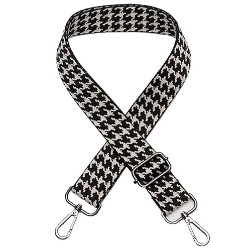 Taschengurt Boho Verstellbar Schulterriemen für Taschen, 80-140cm Ersatz Trageriemen 3.8cm Breiter Strickmuster Schultergurt Taschenhenkel Umhängegurt für Damen DIY Taschen Handtaschen,Schwarz Beige von PTNKUIIY