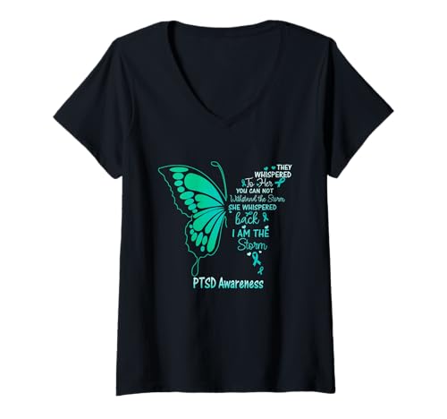 Damen PTBS Ich Bin der Sturm T-Shirt mit V-Ausschnitt von PTSD Butterfly Tees