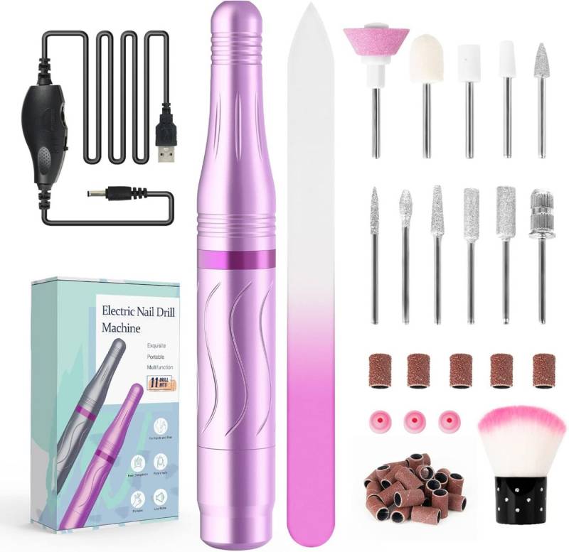 PTUI Maniküre-Pediküre-Set Elektrischer Nagelfräser 11-in-1 Set für Gel Acryl Nägel 20000 U/min, 79-tlg., Professionelles 11-teiliges Nagelfräser-Set für Maniküre & Pediküre, 11-in-1 Nagelfräser-Set mit stufenloser Geschwindigkeitsregelung von PTUI