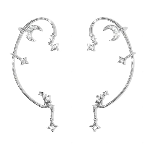 Moon Star Ear Cuff Earrings for Women Rhinestone Non Pierced Ear Crawler Clips Ear Cuffs for Women Non Piercing Ear Clip on Cuff Wrap Climber Crawler Earrings (Moon Ear Cuff), Copper von PUBBCIA