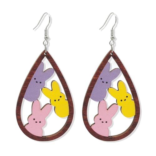Oster-Ohrringe für Frauen, bunte Holz-Hasen-Ohrringe, Frühlingsperle, Blume, Hase, Osterkorb, Eier, Acryl, Tier-Tropfen-Ohrringe, Urlaub, Frohe Ostern, Schmuck, Geschenk (G) von PUBBCIA