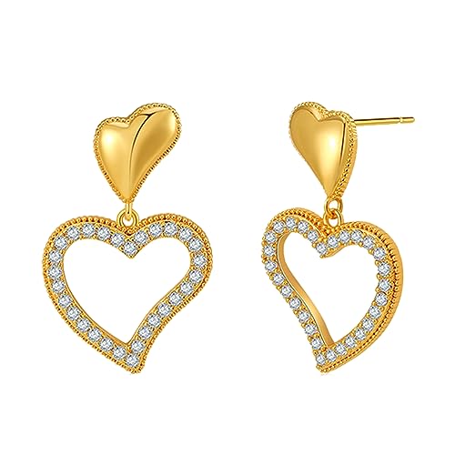 PUBBCIA 18 Karat Gold Herz-Ohrringe für Frauen, funkelnde Strass-Creolen, Herz-Ohrringe, hohl, herzförmige Anhänger, Ohrringe, Valentinstagsgeschenk für Ihre Freundin, Kupfer, Zirkon PUBBCIA 18 Karat Gold Herz-Ohrringe für Frauen, funkelnde Strass-Creolen, Herz-Ohrringe, hohl, herzförmige Anhänger, Ohrringe, Valentinstagsgeschenk für Ihre Freundin, Kupfer, Zirkon von PUBBCIA