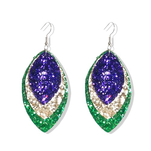 PUBBCIA Mardi Gras Ohrringe für Frauen, Schichtblatt, Mardi Gras, baumelnde Ohrringe, Hut, Acryl-Ohrringe, Fat Tuesday, Feiern, Kleid, Accessoires, Festival, Schmuck, Geschenke (D) von PUBBCIA