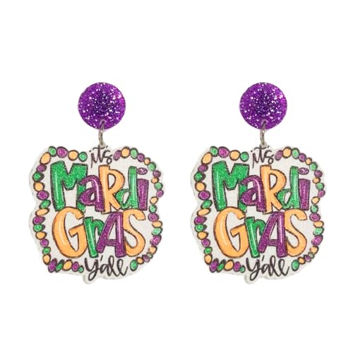 PUBBCIA Mardi Gras Ohrringe für Frauen, Schichtblatt, Mardi Gras, baumelnde Ohrringe, Hut, Acryl-Ohrringe für dicke Dienstagsfeiern, Kleiderzubehör, Festival, Schmuck, Geschenke (E) von PUBBCIA