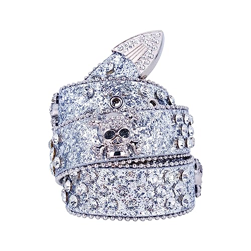 PUCAPOCO Western-Cowboy-/Cowgirl-Gürtel mit Nieten, Totenkopf-Pailletten, Gürtel für Damen, Jeans, Hosen (Silber), silber von PUCAPOCO