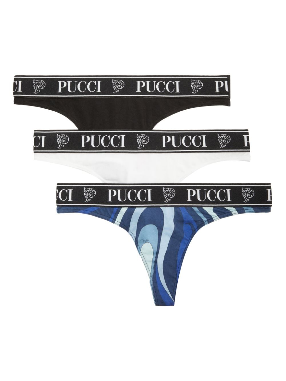 PUCCI 3er-Set Tangas mit Logo-Print - Blau von PUCCI