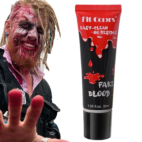 Kunstblut für Kleidung, Bühne, Halloween, Blut-Make-up – waschbare Streich-Requisiten mit realistischen Effekten, klebriges tropfendes Blut für Zombie-Vampir-Verkleidungen, 28 g von PUCHEN