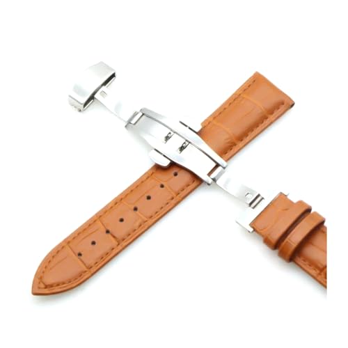 PUCHEN Leder-Uhrenarmbänder, 12mm – 24mm, universelles Ersatzarmband, Herrenuhr-Zubehör mit Schmetterlingsschnalle, Hellbraun, 12mm von PUCHEN
