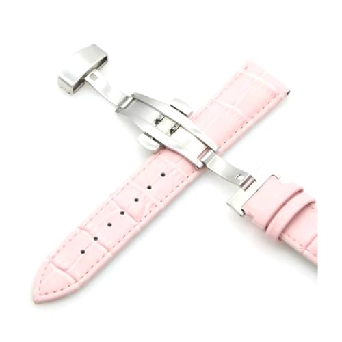 PUCHEN Leder-Uhrenarmbänder, 12mm – 24mm, universelles Ersatzarmband, Herrenuhr-Zubehör mit Schmetterlingsschnalle, Rosa, 20mm von PUCHEN