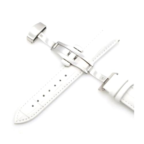 PUCHEN Leder-Uhrenarmbänder, 12mm – 24mm, universelles Ersatzarmband, Herrenuhr-Zubehör mit Schmetterlingsschnalle, Weiß, 18mm von PUCHEN