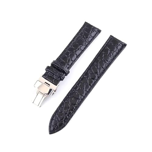 PUCHEN Leder-Uhrenarmband, 12mm – 24mm, Ersatzarmband für Herrenuhren mit Edelstahl-Schmetterlingsschließe, Schwarz, 22mm von PUCHEN