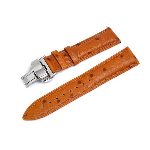 PUCHEN Leder-Uhrenarmband, 20mm, 22mm, Straußenmuster, Leder-Uhrenarmband mit Edelstahl-Schmetterlingsschließe, Orange, 20mm von PUCHEN