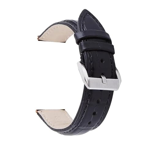 PUCHEN Lederarmband 14mm – 24mm, schwarz/braunes Ersatzarmband mit silberner Metallschnalle, Schwarz, 20mm von PUCHEN