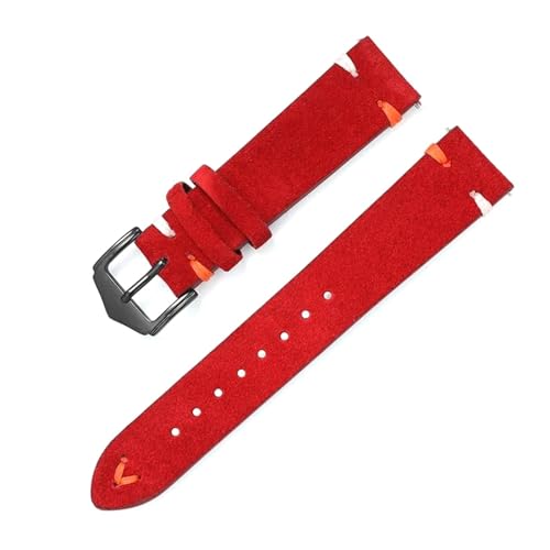 PUCHEN Lederarmband Wildlederuhr Ersatzarmband 20mm 22mm Armband Schnellverschluss Uhrenzubehör, Rot, 20mm von PUCHEN