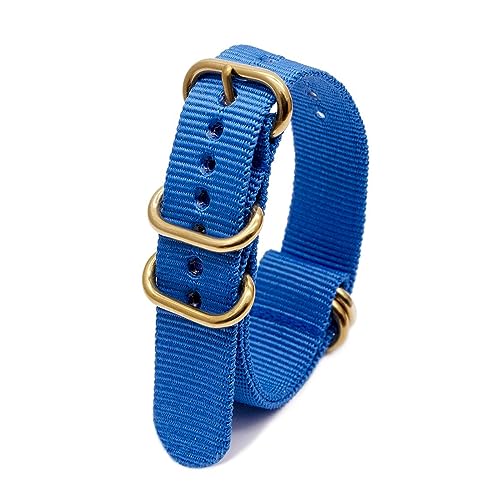 PUCHEN Nylon-Ersatzarmband für Uhren, 18mm, 20mm, 22mm, 24mm, mit goldener Ringschnalle, Himmelblau, 20mm von PUCHEN