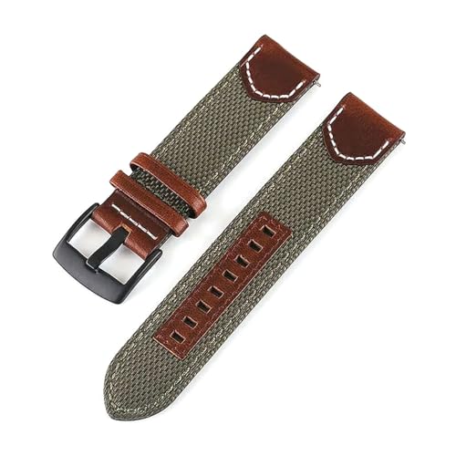 PUCHEN Vintage Nylon + Leder Uhrenarmband 20mm 22mm 24mm Schnellverschluss Herrenuhr Ersatzarmband, Grün, 22mm von PUCHEN