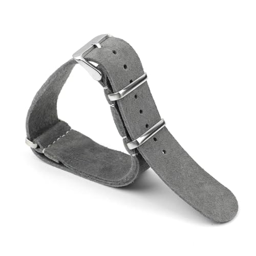 PUCHEN Weiches Wildleder-Armband, 18mm, 20mm, 22mm, 24mm, Nato-Uhrenarmband, Herrenuhr-Zubehör, Grau, 22mm von PUCHEN