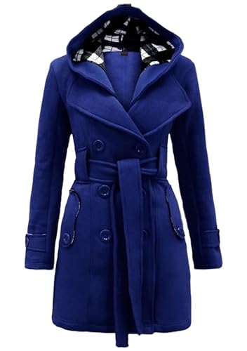 PUDANA Damen Gebürstet Offene Front Warme Jacke Mode Klassische Karierte Mantel Bequeme Herbst Cozy Oberbekleidung Royal Blue XL von PUDANA