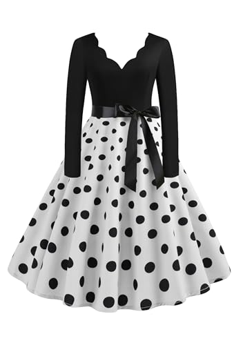 PUDANA Frauen Swingkleider Mit Gürtel Polka Dot A Line Kleid Plaid Prom Kleid Weiß 3XL von PUDANA