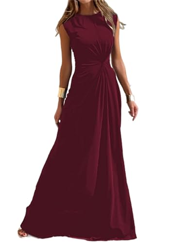 PUDANA Ladies Lightweight Oversized Maxikleid Slim Fit Sommer Sundress Swing Saum Ärmelloses Langes Kleid Weinrot M von PUDANA